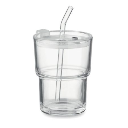 Üveg pohár szívószállal 400 ml