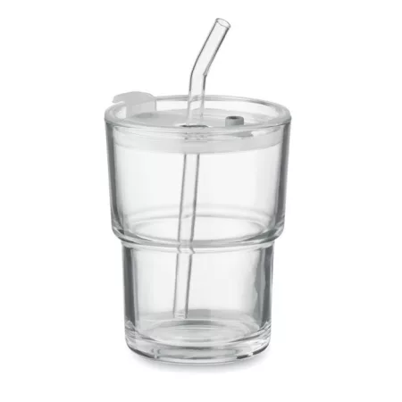 Üveg pohár szívószállal 400 ml