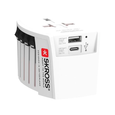 SKROSS világjáró adapter MUV 2 pólusú USB-A-val és C-vel